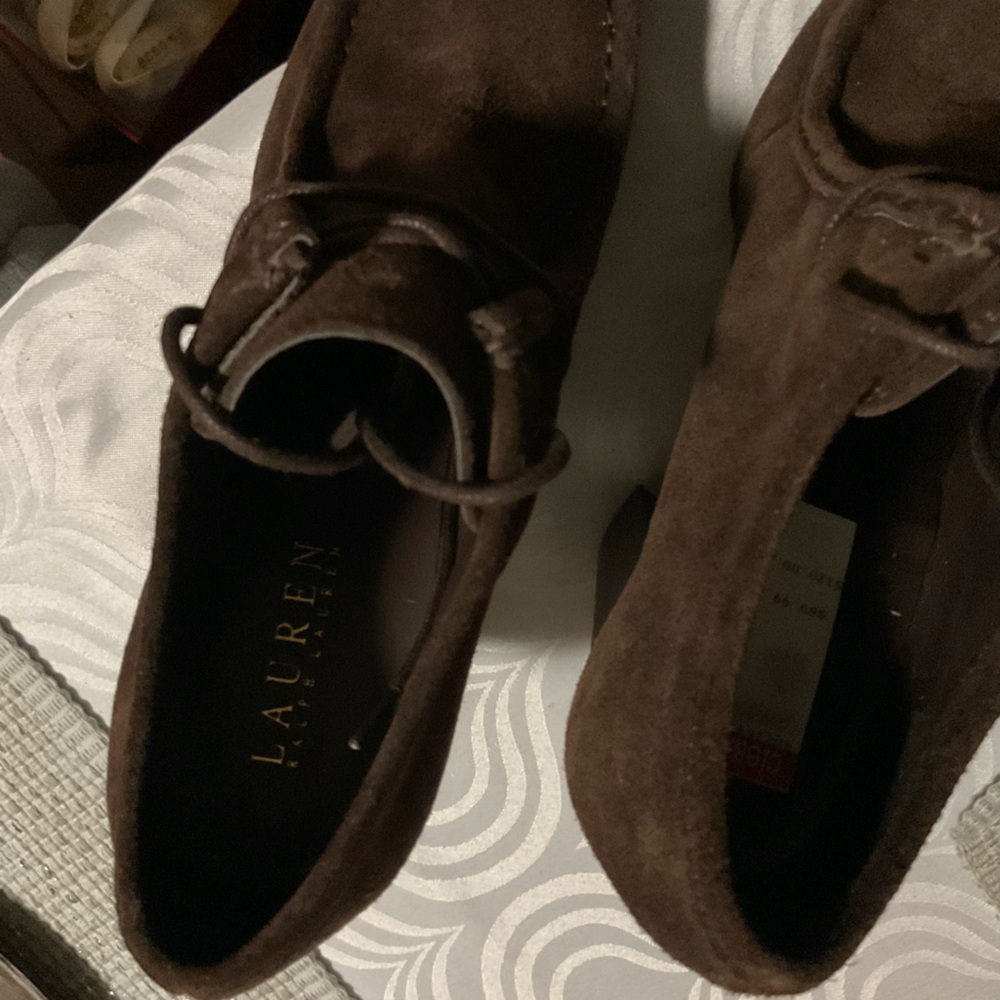 Ralph Lauren brown suede shoes. Size 8.5M. Excellent condition. Never worn.